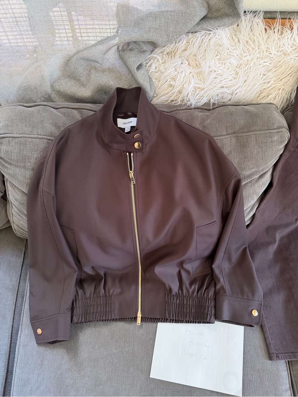 Reiss Dark Brown Bomber Jacket and matching jeans size 28r nwot bundle 🍂🍃🍁 - Picture 9 of 15